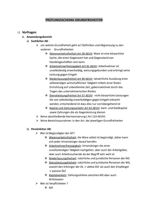 Europarecht Grundfreiheiten Pr Fungsschema Pr Fungsschema