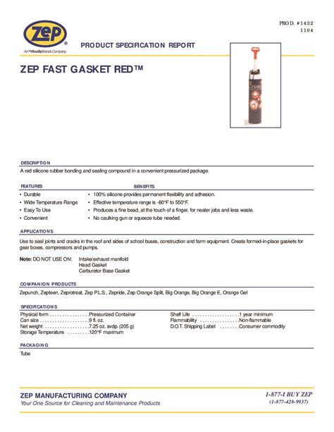 Zep Fast Gasket Red 725 Fl Oz214ml 12cs 143201c Viceroy