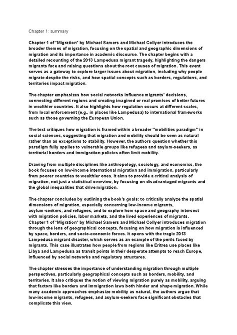 Migration Theories and Concepts: A Summary of Chapter 1 (SV101