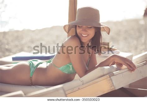 Smiling Beautiful Woman Sunbathing Bikini On Stock Photo Shutterstock