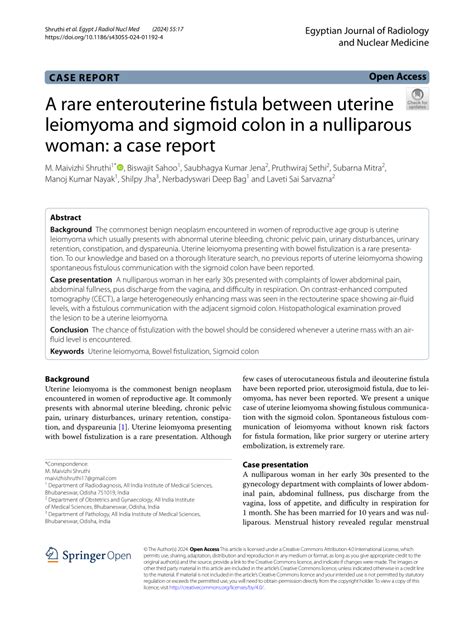 Pdf A Rare Enterouterine Fistula Between Uterine Leiomyoma And