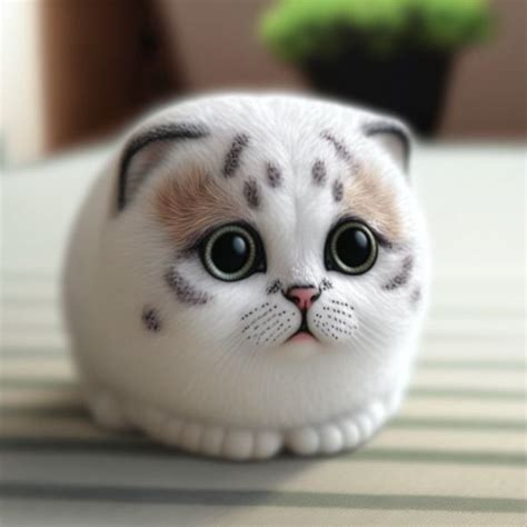 A White Cat With Black Spots Sitting On Top Of A Table