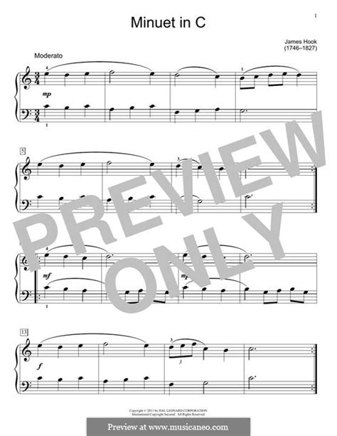 Minuet In C Major By J Hook Sheet Music On MusicaNeo