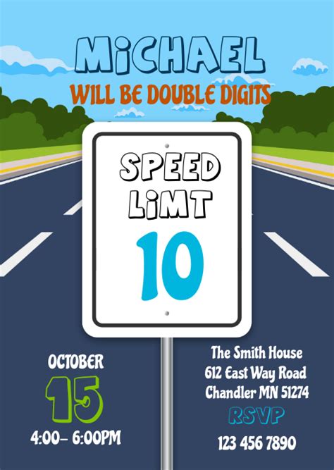 Speed Limit Road Sign Birthday Invitation Template Postermywall