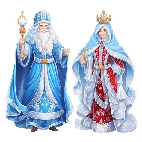 Russian Christmas Characters Ded Moroz Father Frost And Snegurochka Snow Maiden Isolated, Santa ...