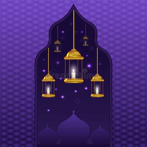 Eid Mubarak Festival Golden Crescent Moon And Lanterns Gold Background