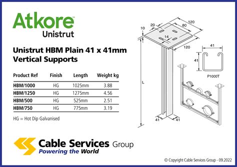 Unistrut Hbm Plain 41 X 41mm Vertical Supports Cable Services