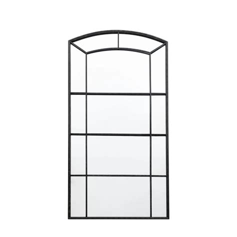 Large Black Metal Arched Window Pane Wall Mirror - Home Living