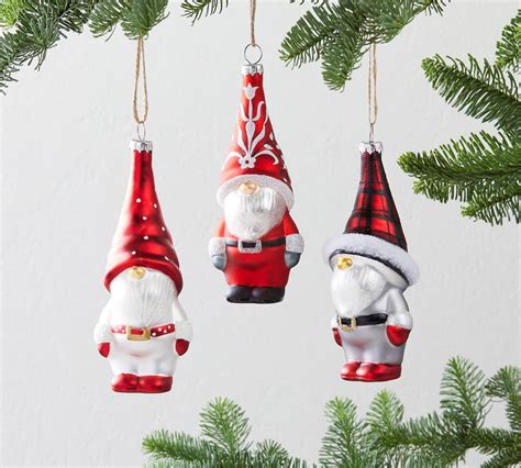 Mercury Glass Gnome Ornaments Set Of 3 Pottery Barn