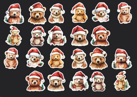 Bear Stickers, Set 22 Stickers, Christmas Stickers, Journal Sticker ...