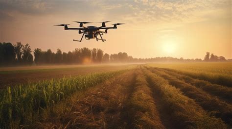 Um drone agrícola pulveriza fertilizante nos campos generative ai