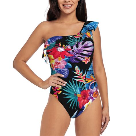 Fotbe Tropical Palm Leaves Women's One Piece Swimsuits One Shoulder