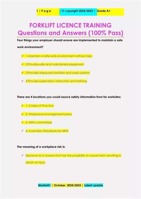 Australian Forklift Licence Test Questions Answers Free 3