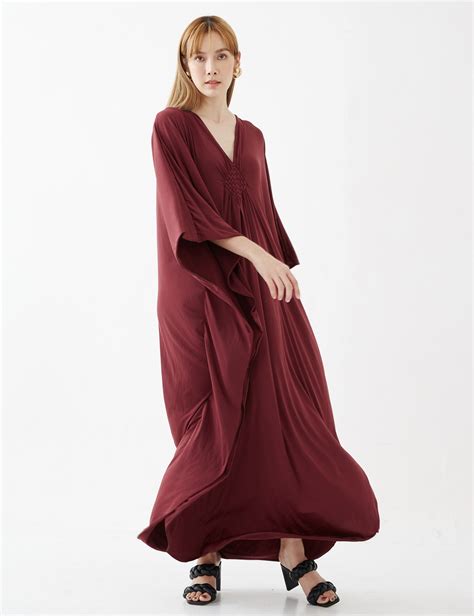 Newno Womens V Neck Caftan Maxi Dress Deep Red Etsy