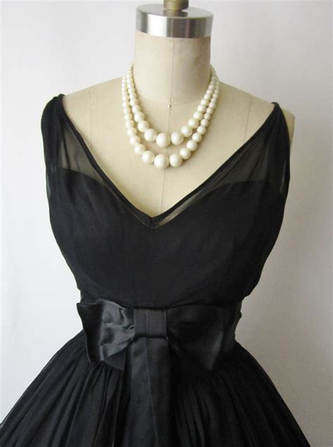 50 S Cocktail Dress Vintage 1950 S Black Chiffon Full Cocktail Party