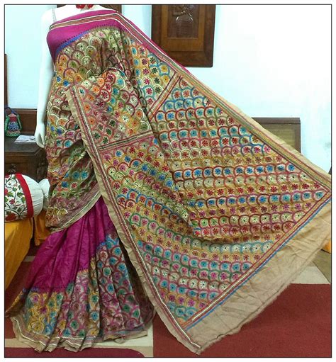 Kantha Hand Stitched Embroidery Saree Indian Silk Sarees Kantha