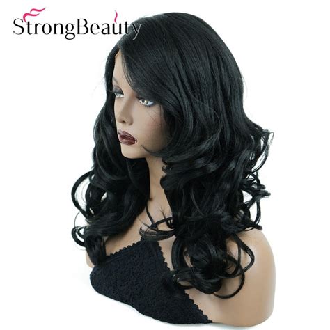 Strongbeauty Women S Synthetic Lace Front Wigs Dark Black Curly Hair