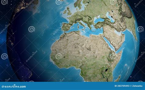 Globe Centered On Algeria Satellite Map Stock Illustration