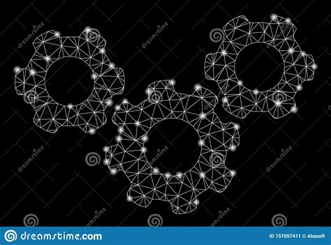 Flare Mesh Wire Frame System Gears With Flare Spots Stock Vector