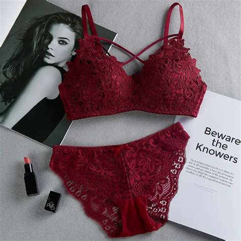 Women Lace Crochet Everyday Perspective Lingerie Set Bra Skinny Sexy