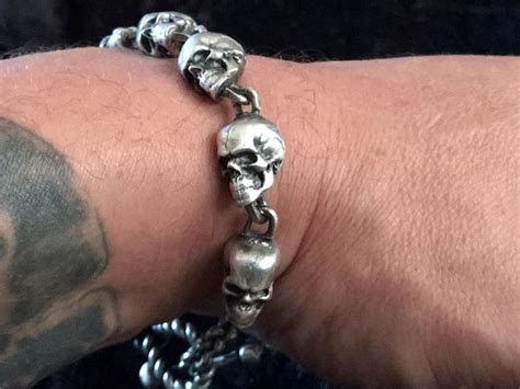 The Band Of Skulls Bracelet Heavy Silver Skull Bracelet Etsy UK