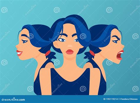 Vector of a Woman with Mood Swings, Bipolar Disorder Expressing Anger ...