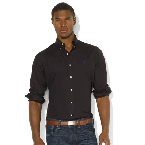 Lyst Ralph Lauren Customfit Longsleeve Sueded Poplin Shirt In Black