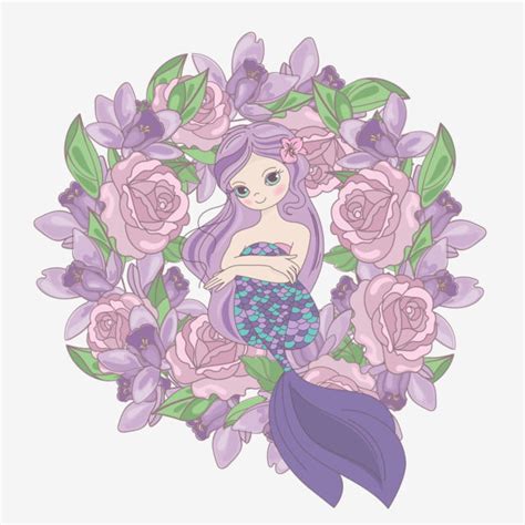 Sea Ocean Underwater Vector Art PNG Rose Mermaid Floral Flower Cartoon