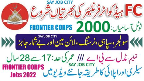 Fc Jobs 2022 Online Apply Frontier Corps Pakistan Jobs 2022