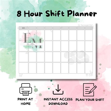 8 Hour Nursing Shift Planner Horizontal With Doodles Etsy