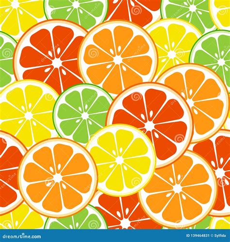 Citrus Fruits Seamless Pattern Vector Illustration Stock Illustration