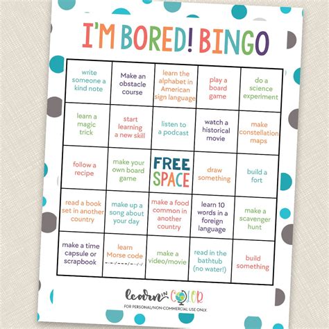 I'm Bored Bingo square - Learn in Color