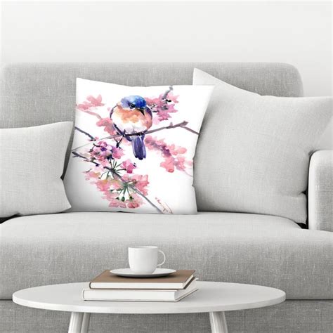 East Urban Home Bluebird And Cherry Blossom 2 Square Pillow Cover