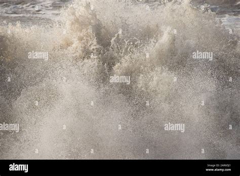 High Waves Breakers From As Channel Storm With Whipped Up Beach Sand