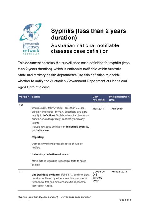 Syphilis Less Than 2 Years Duration Surveillance Case Definition Australian Government