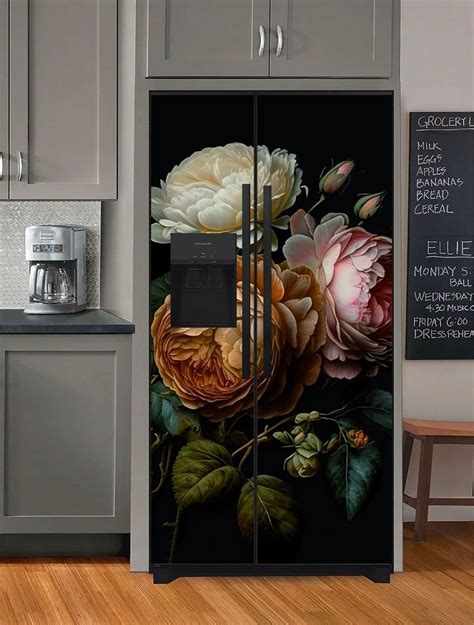 Floral Fridge Wrap Vintage Refrigerator Wrap Vinyl Side By Side Black