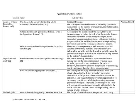 Quantitative Critique Rubric