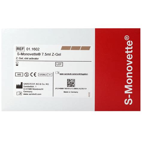 S Monovette Serum Gel 7 5 ml Verschluss braun LxØ 92 x 15 mm