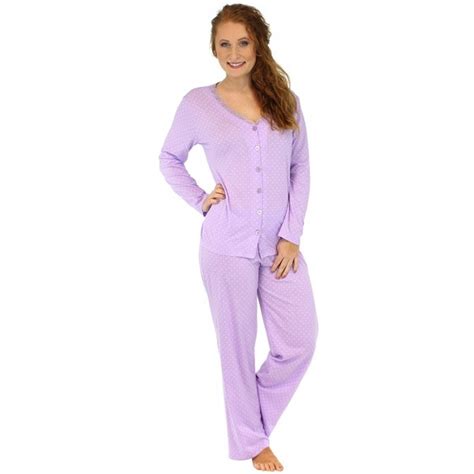 Womens Sleepwear Lightweight Cotton Long Sleeve Button Up Pajama Pj