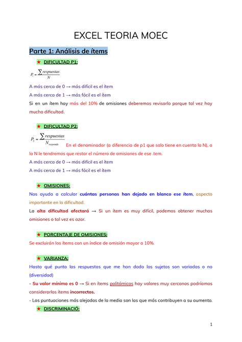 Excel Teoria Moec Excel Teoria Moec Parte 1 Análisis De ítems