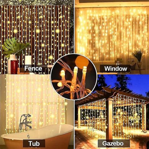 3x3m 300 Led Solar Curtain Lights String Ip65 Waterproof Icicle Waterfall For Outdoor Indoor