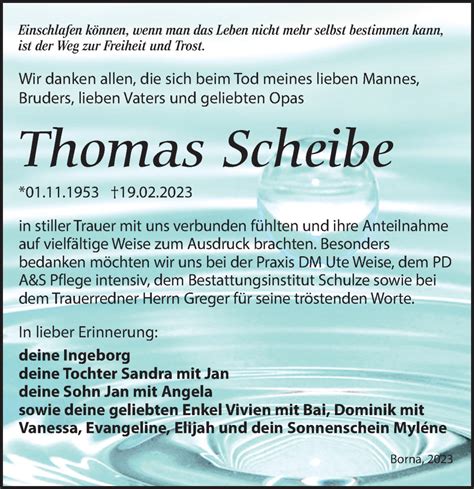 Traueranzeigen Von Thomas Scheibe Trauer Anzeigen De