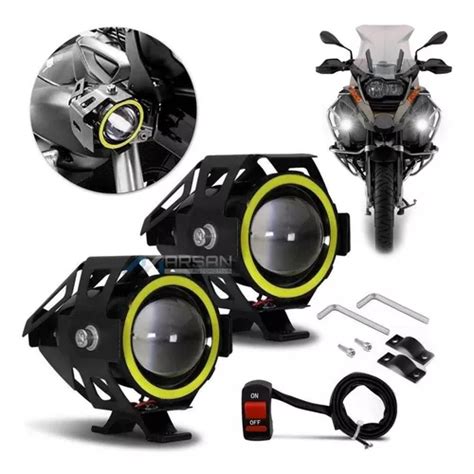 Farol Led Auxiliar Moto Angel Eyes U Milha Neblina Strobo