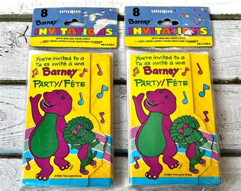 Vintage 1993 Barney And Baby Bop Party Invitations 16 Pcs Etsy