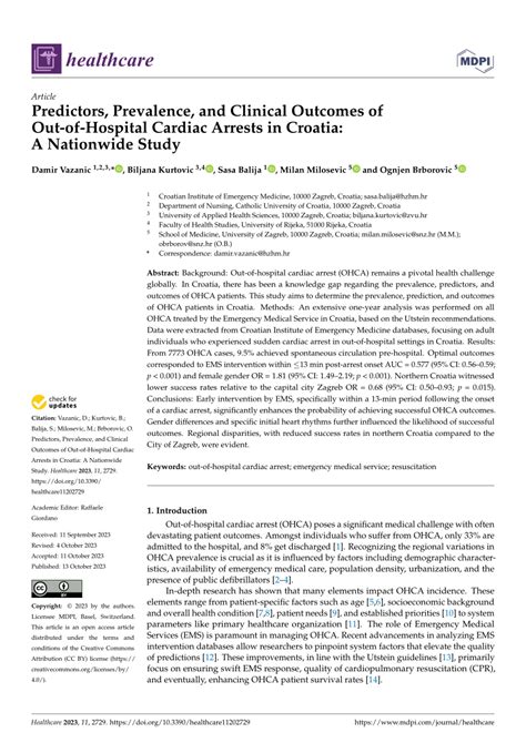 Pdf Predictors Prevalence And Clinical Outcomes Of Out Of Hospital