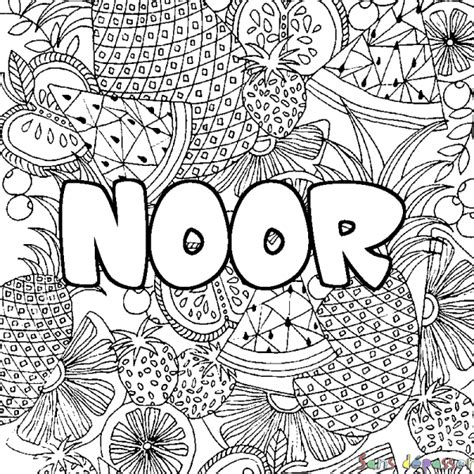 Coloriage Prénom Noor Décor Mandala Fruits Sans Dépasser