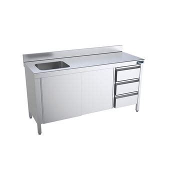 Table De Travail Inox Avec Portes Tiroirs Et Bac Gauche Gamme