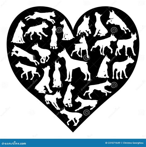 Boxer Dog Heart Silhouette Concept Stock Vector Illustration Of Love