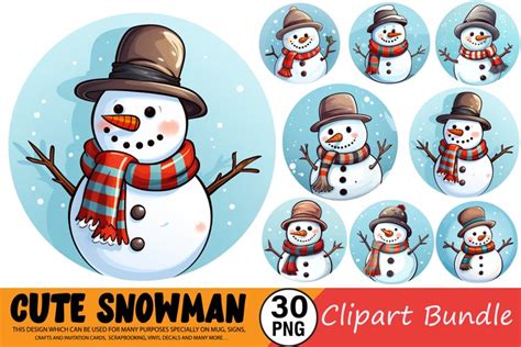 Watercolor Cute Snowman Clipart Bundle