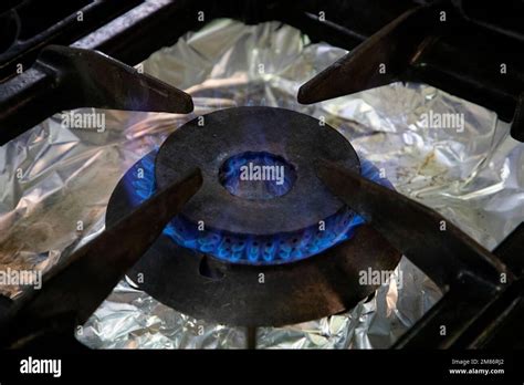 Stoves Kitchen Room Gas Stove With Burning Propane Gas Flames